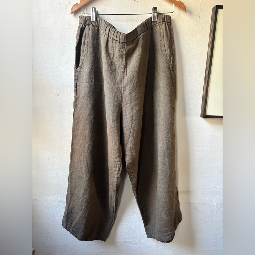 Flax Olive Brown Wide-Leg Linen Pants